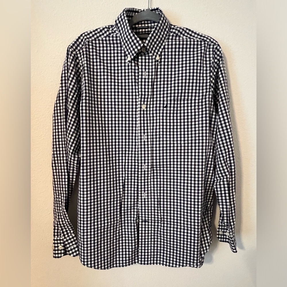 Nautica Navy and White Plaid Shirt